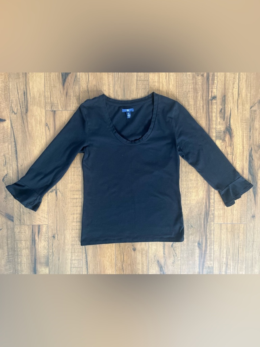 Gap Black Scoop Neck 3/4 Ruffle Sleeve Top